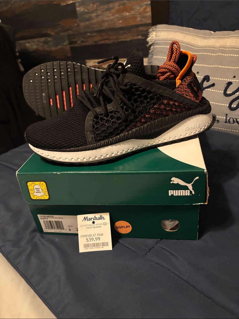Puma Men's Black & Orange Knit Ignite Running Sneakers Size 9